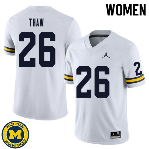 Women Michigan Wolverines #26 Jake Thaw White Embroidery Football Jersey